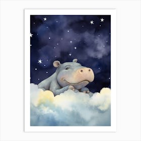 Baby Hippopotamus 2 Sleeping In The Clouds Art Print
