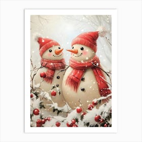 Snowman Couple Art Print