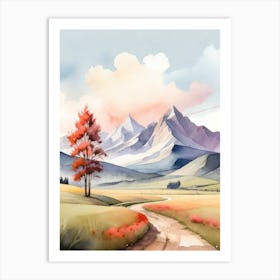 Tranquil Mountains In Minimalist Watercolor Vertical Composition 39 Art Print