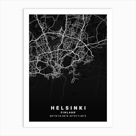 Helsinki Uusimaa Finland Black Map Art Print