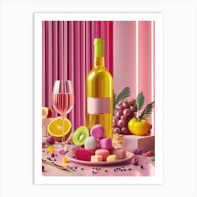 Pink Wine And Fruit Art Print