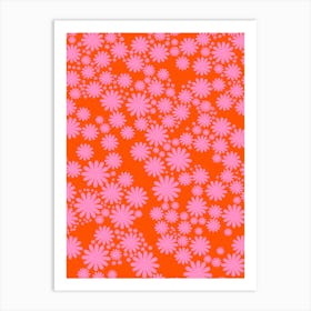 Daisy Garden | 07 - Pink And Orange Art Print