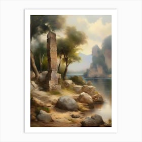 Forest Lake,Vintage Oil Painting,Farm Wall Decorations,Vintage Landscape,Vintage Landscape Oil Painting.34 Art Print