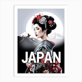 Japanese Geisha Illustration With Text Art Print