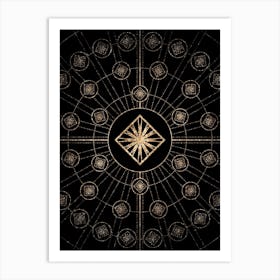Geometric Glyph Radial Array in Glitter Gold on Black n.0168 Art Print