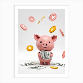 Baby Pig As A Corporate Mascot Clutching A Billfold Playing Cards Scattered Nearby Depicting Variou (1) Art Print