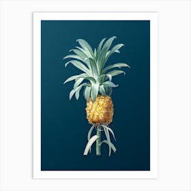 Vintage Pineapple Botanical Art on Teal Blue n.0480 Art Print