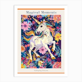 Floral Unicorn Galloping Fauvism Inspired 1 Poster Art Print