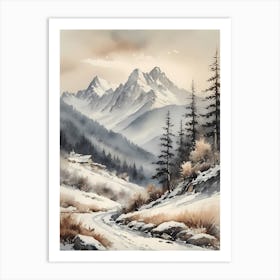 Vintage Muted Winter Mountain Landscape (30) Art Print