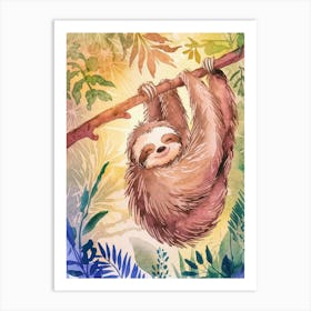 Sloth Hanging On A Branch Art Print