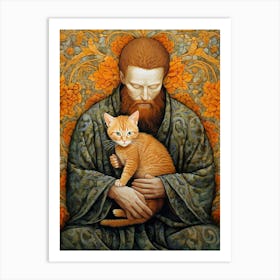Monk Holding A Cat 1 Art Print