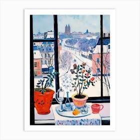 The Windowsill Of Krakow   Poland Snow Inspired By Matisse 1 Art Print