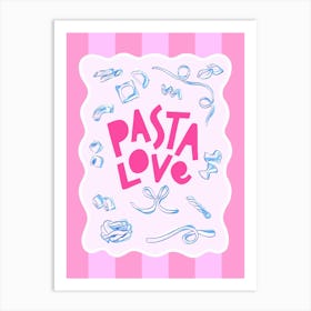 Pasta Love Typography Summer Sketch Italian Style Pastel pink stripes Art Print