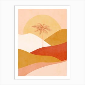Mid Mod Boho Serene Tropical Palm Summer Sunset Peach Fuzz, Red, Ochre Art Print