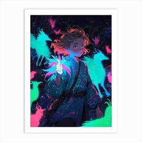 Girl With Birds Art Print