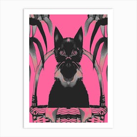Black Kitty Cat Meow Pink 2 Art Print