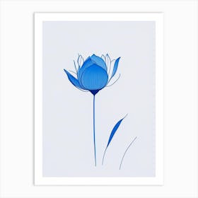 Blue Lotus Minimal Line Drawing 4 Art Print