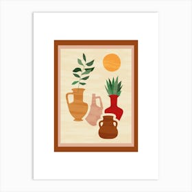 Minimalistic Art with Vase and Leaf Branch 2 Art Print