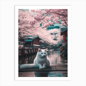 Cat In Cherry Blossoms 5 Art Print