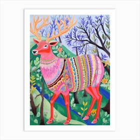 Maximalist Animal Painting Elk 2 Art Print