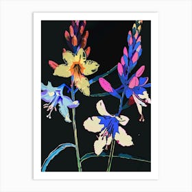 Neon Flowers On Black Delphinium 2 Art Print