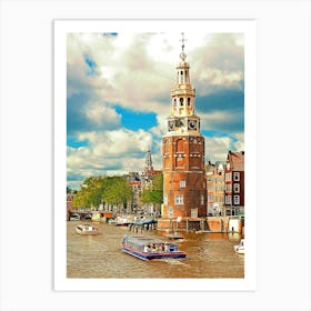 Amsterdam, Canal And Montelbaanstoren Art Print