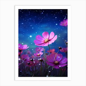 Cosmos Wildflower With Starry Sky, South Western Style (2) Art Print