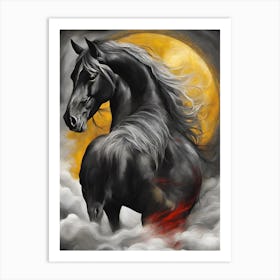 Black Horse In The Clouds Art Print