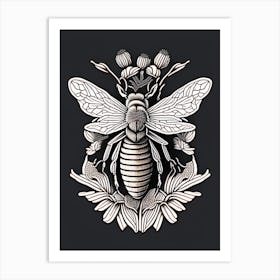 Sting Bee Black William Morris Style Art Print