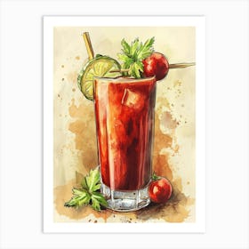 Bloody Mary Watercolour Inspired Cocktail 3 Art Print