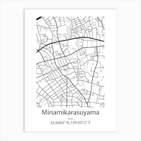 Minamikarasuyama,Japan Minimalist Map Art Print