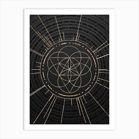 Geometric Glyph Symbol in Gold with Radial Array Lines on Dark Gray n.0053 Art Print