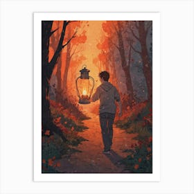 Lantern In The Woods Art Print