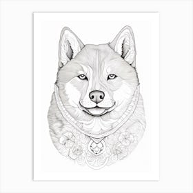 Shiba Inu Dog, Line Drawing 4 Art Print