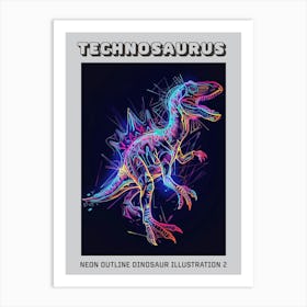 Neon Outline Dinosaur Illustration 2 Poster Art Print