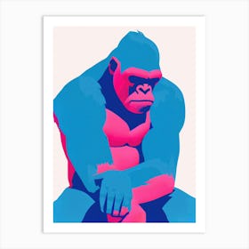 Pink Gorilla Retro Art Print
