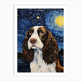 English Springer Spaniel Starry Night Dog Portrait Art Print