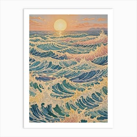 Sunset Over Pastel Ocean Waves Art Print