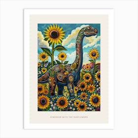 Dinosaur In A Sunflower Field Landscape Painting 2 Poster Art Print
