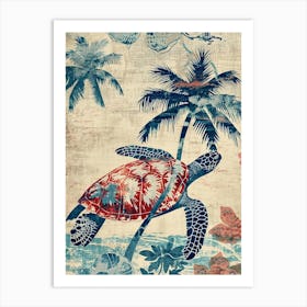 Sea Turtle & Palm Tree Silk Screen Inspired 2 Art Print