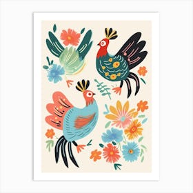 Folk Style Bird Painting Rooster 2 Art Print