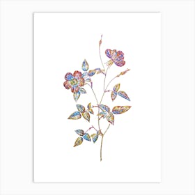 Stained Glass Indica Stelligera Rose Mosaic Botanical Illustration on White n.0299 Art Print