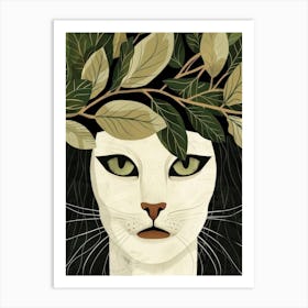 Cat With Leaves On Her Head Art Print