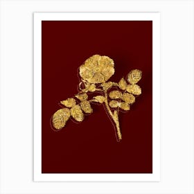 Vintage Japanese Rose Botanical in Gold on Red n.0181 Art Print