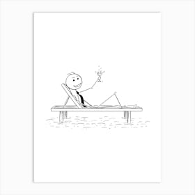 Stick Figure Man Relaxing On Lounge Chair Art Print