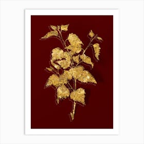 Vintage Silver Birch Botanical in Gold on Red n.0412 Art Print