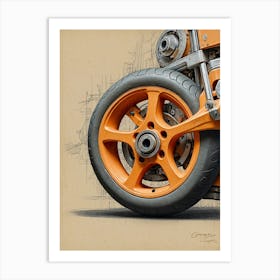 Orange Motorcycle Wheel 1 Art Print