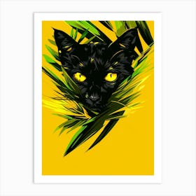 Black Cat In Leaves Art Print