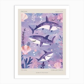 Purple Shark In The Waves Illustration 3 Poster Art Print