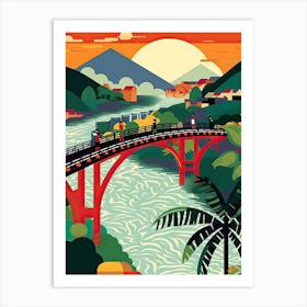 Wuhan Yangtze River Bridge, China, Colourful 3 Art Print